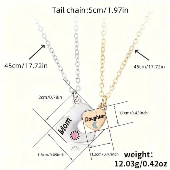 Mom Daughter Sun Moon Heart Necklace Set Matching Love Pendant Jewelry Gift - Picture 5 of 6